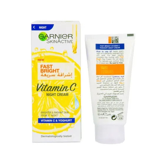 غارنييه سكين اكتيف كريم الليل للتفتيح السريع مع فيتامين سي بالليمون والزبادي 50مل