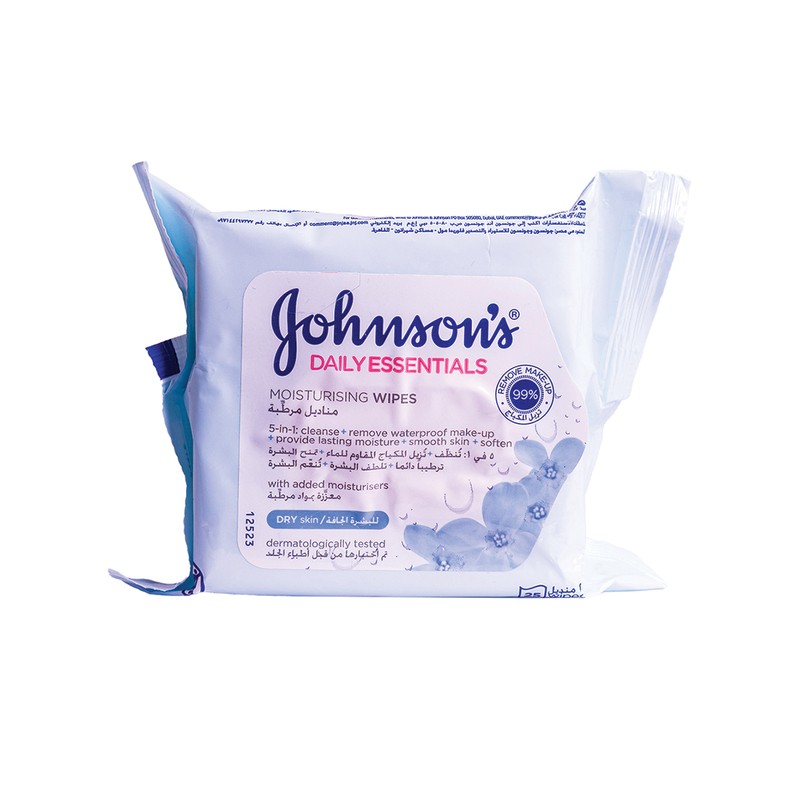 جونسون مناديل مبللة منظفة ومرطبة للبشرة الجافة 25قطعة