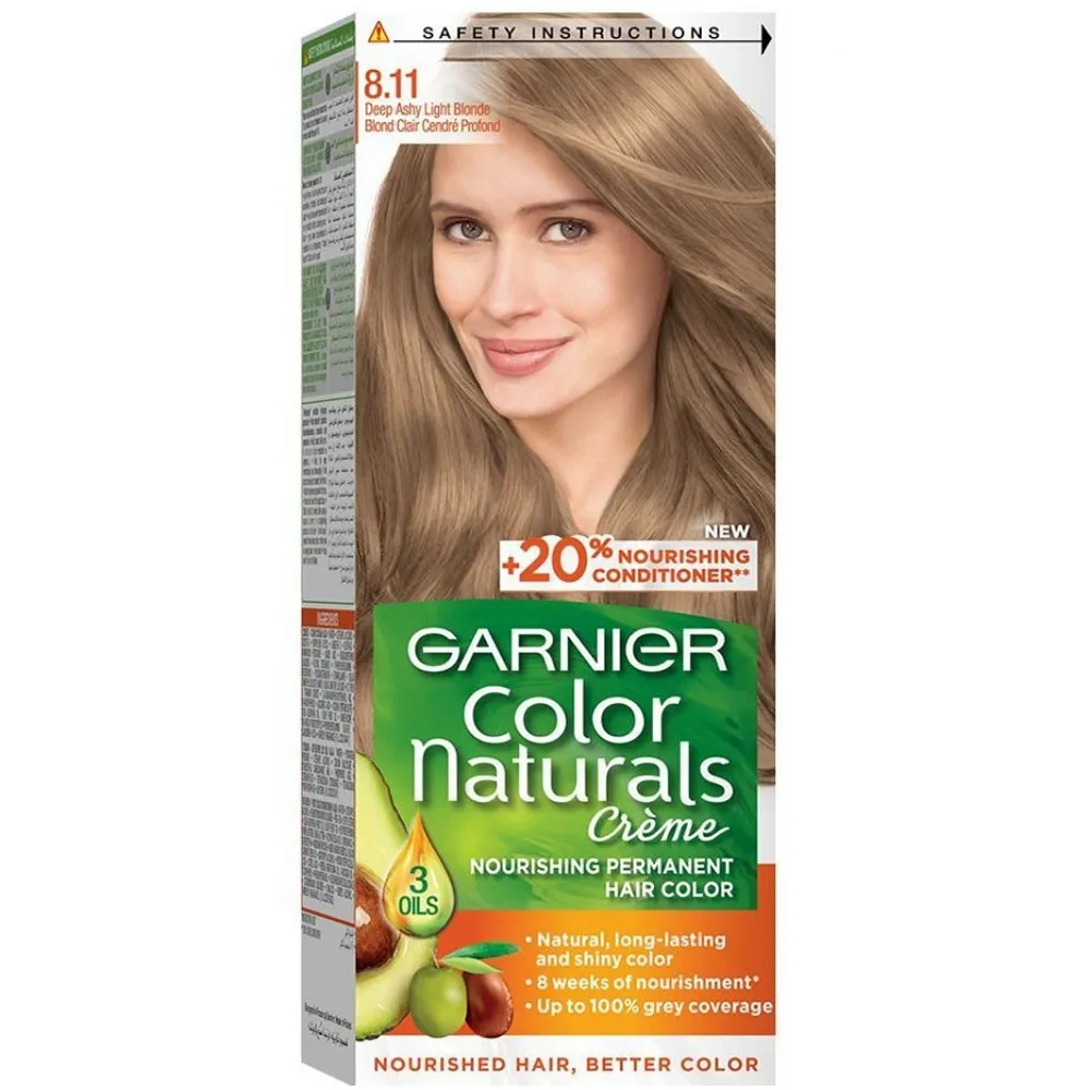 غارنييه كولور ناتشرلز كريم 8.11 صبغة شعر أشقر فاتح رمادي