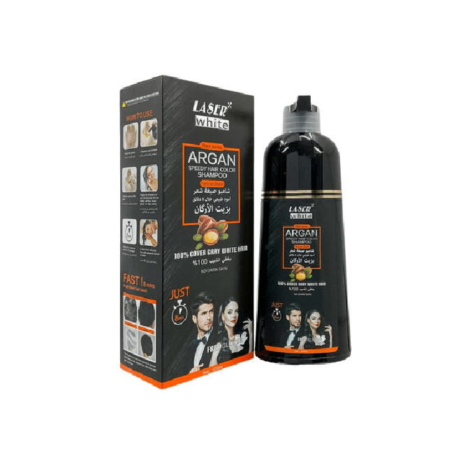 ليزر وايت شامبو صبغة شعر بزيت الارجان اسود طبيعي 420مل