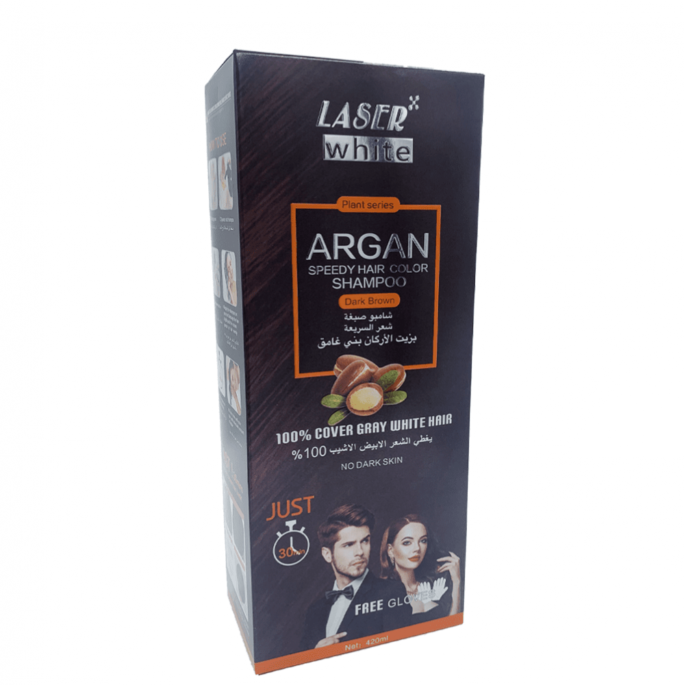 ليزر وايت شامبو صبغة شعر بزيت الارجان بني غامق 420مل